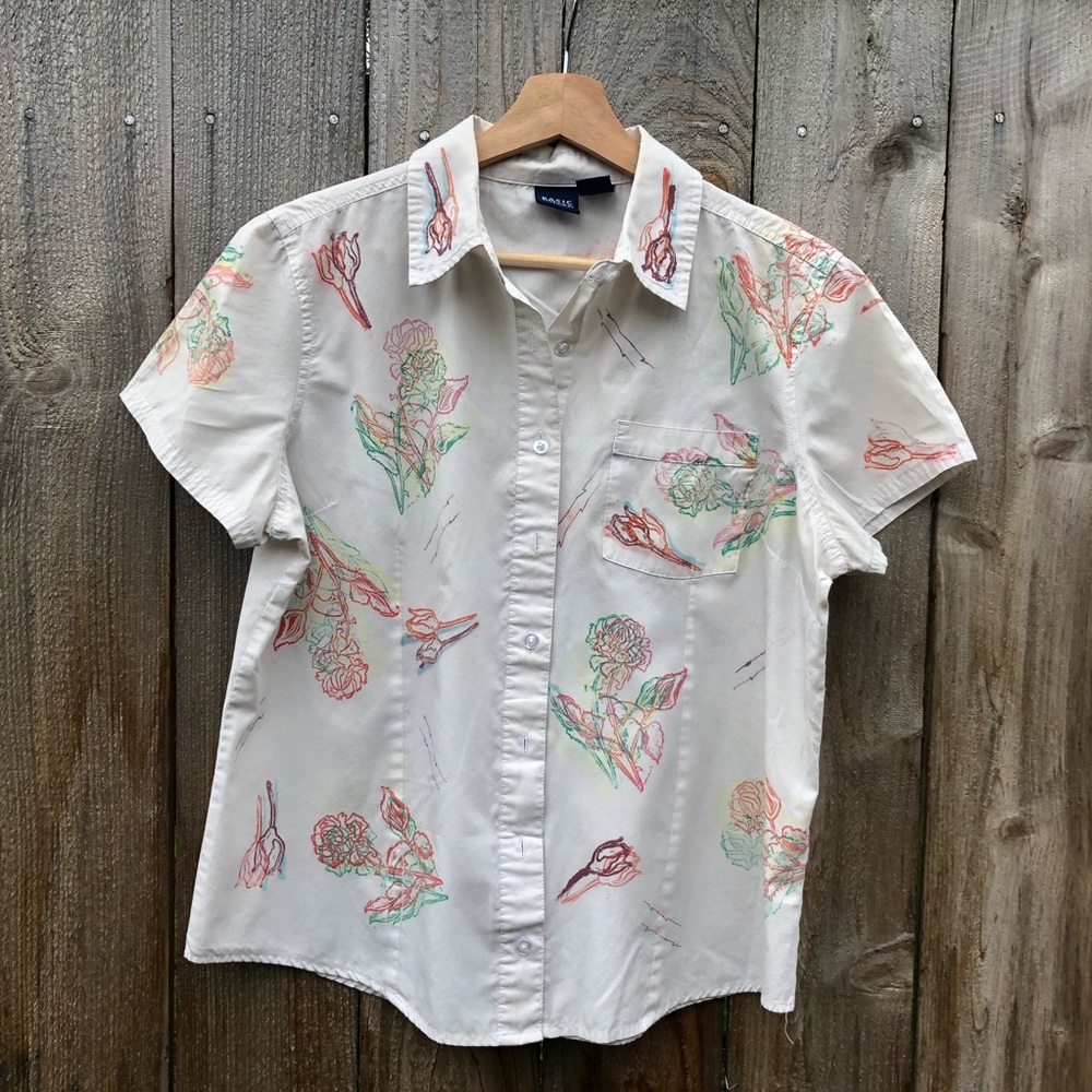 ONE OF A KIND hand printed button up shirt